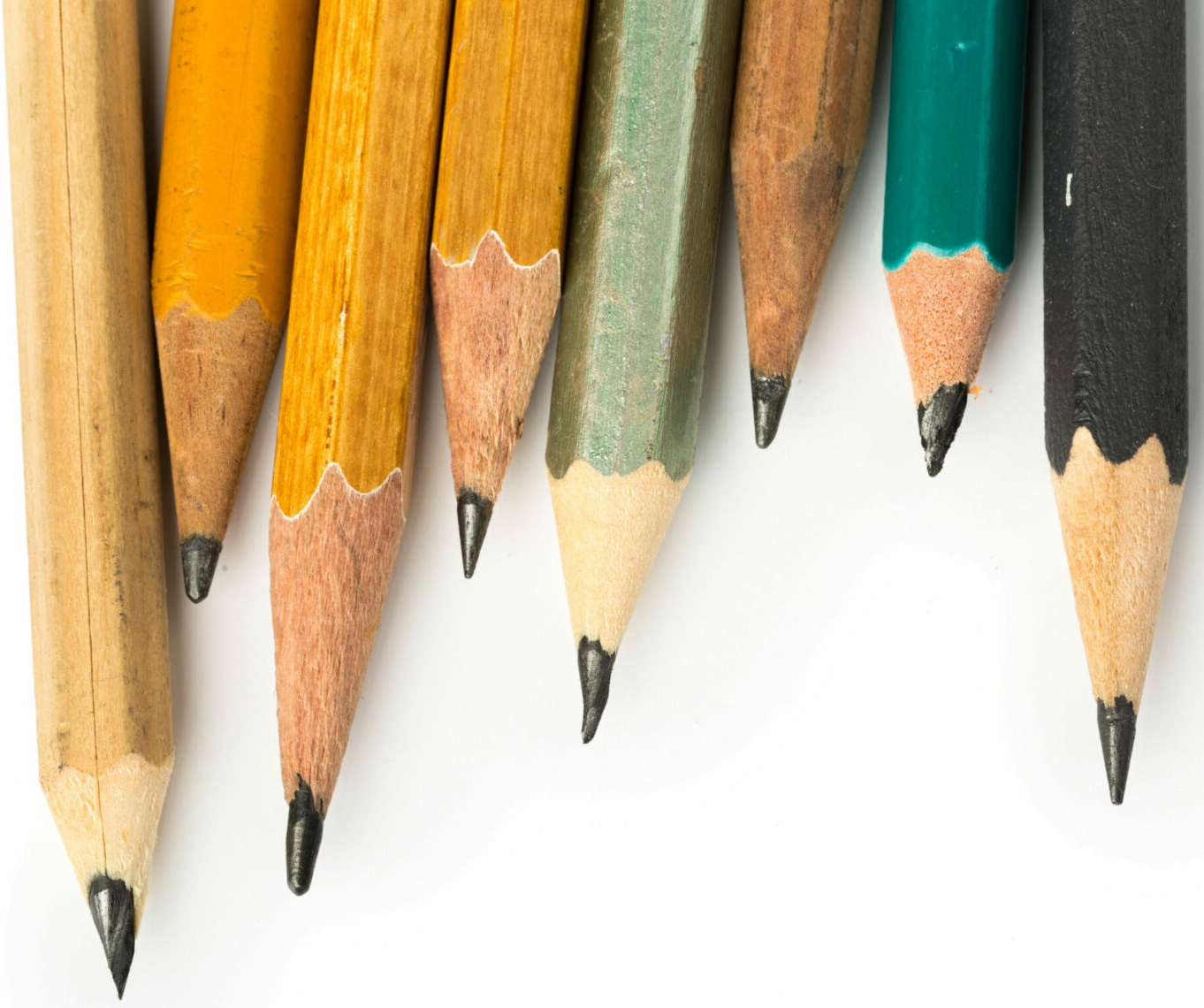 different Short Pencils on Isolated White Background